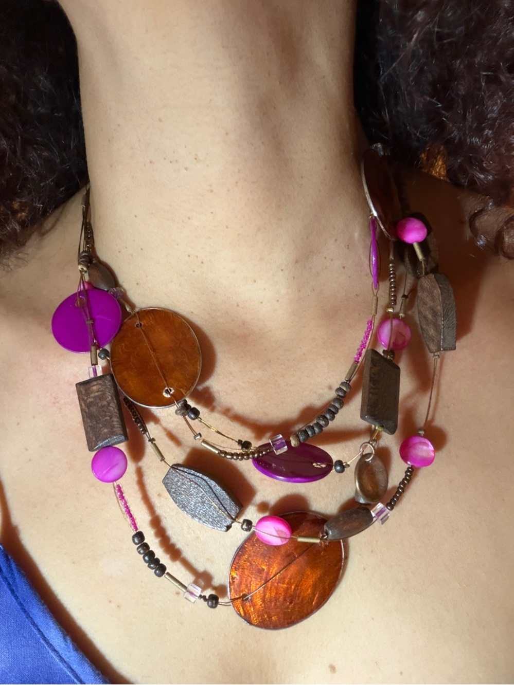 Chico’s Multi-Strand Purple &‎ Orange Amber Beaded Statement Necklace #635